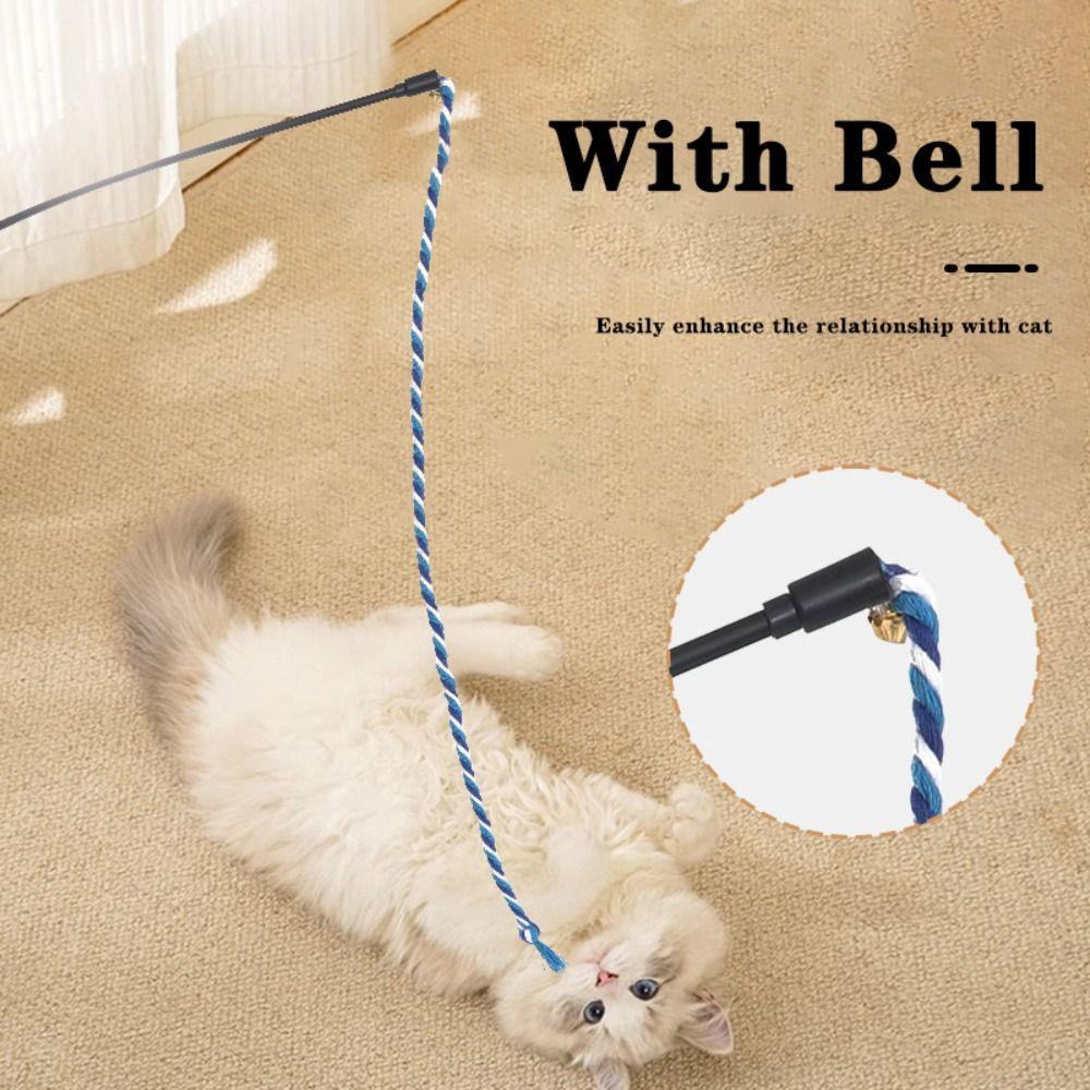 High Quality with Bell Cat Wand Bite Resistant Interactive Play Cat Teaser Stick Cotton Rope Pet Chew Rope Kitten