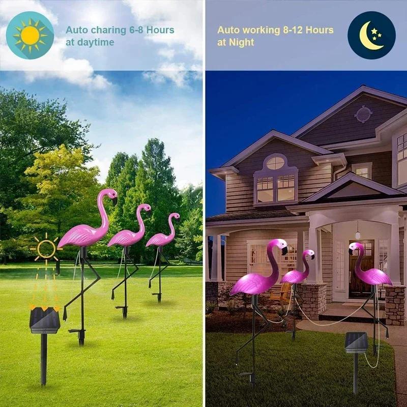 1/3Pcs Solar LED Light Flamingo Lawn Light Garden Light Outdoor Waterproof Pink Flamingo Lights Landscape Lighting Garden Decor