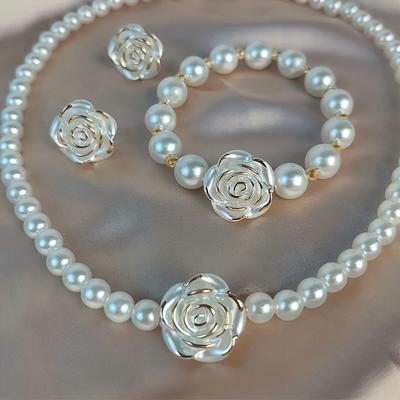 Elegant Imitation Zircon Delicate Flower Necklace Bracelets Earrings Women's Daily Versatile Party Banquet Wedding Zircon Gifts
