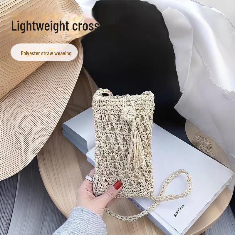 

Korean Style Straw Woven Women s Casual Handmade Holiday Messenger Bags бежевий