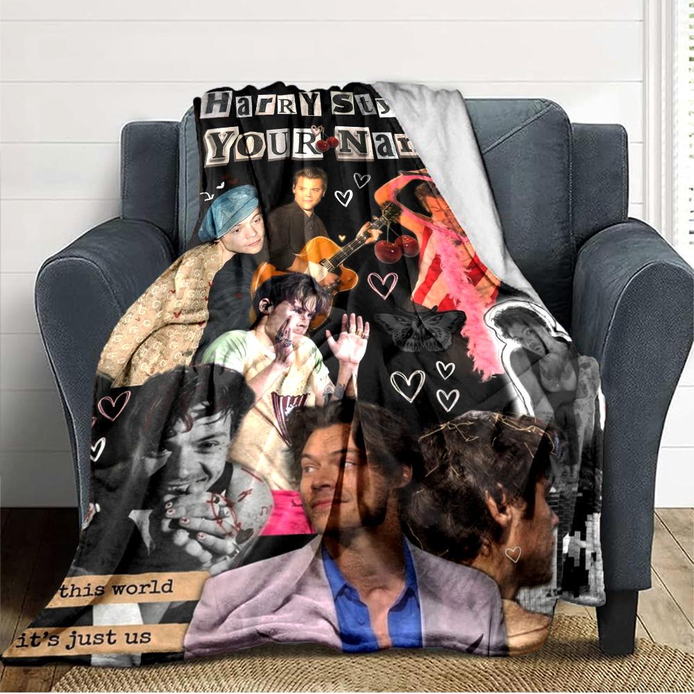 Name Custom Music Themed Harry-styles Print Flannel Blanket High Quality Warm Comfortable Cover for All Seasons Perfect for Gifts Home Decor
