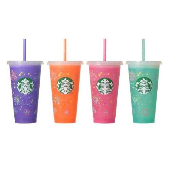 Starbucks Staba Starbacks Mystery Color Changing Reusable Cold Cup Fireworks 710ml + Pack Dedicated Straw Cap Bearista Sparkling