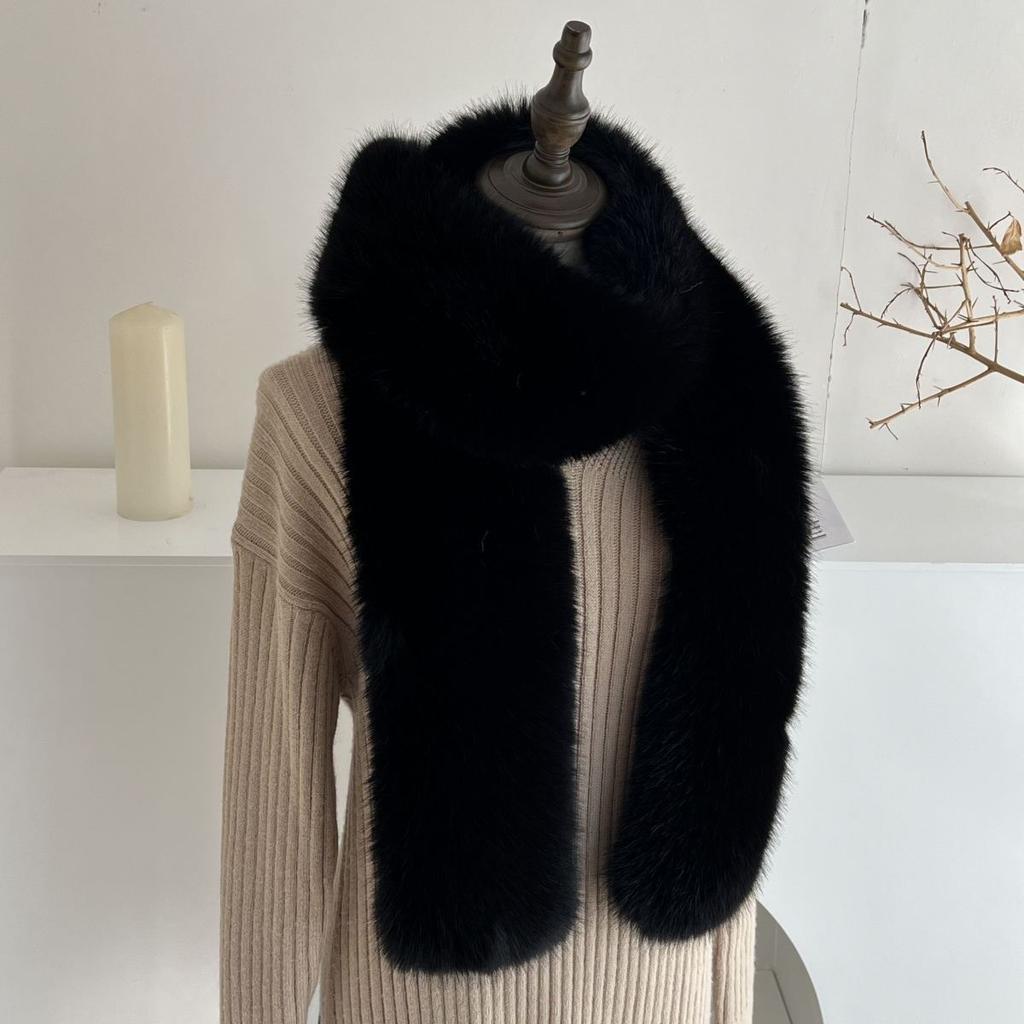 Autumn and Winter Extended Double-sided Plush Thickened Scarf Imitation Fur Fox Hair High-end Scarf Women's Warm and Thickened
