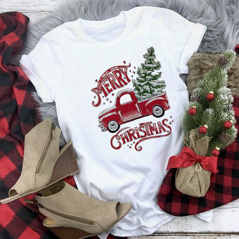 

Fashion Merry Christmas Tree Graphics Womens T-Shirt 90S Harajuku Blouses Short Sleeve O-Neck Female Y2K Tops Clothing S білий