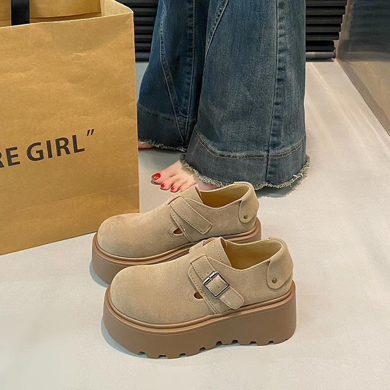 Spring and Autumn Muffin Thick Bottom Retro Big Head Ugly Cute Casual Female Frosted Leather Lazy Shoes Fashion Women Summer Breathable Shoes