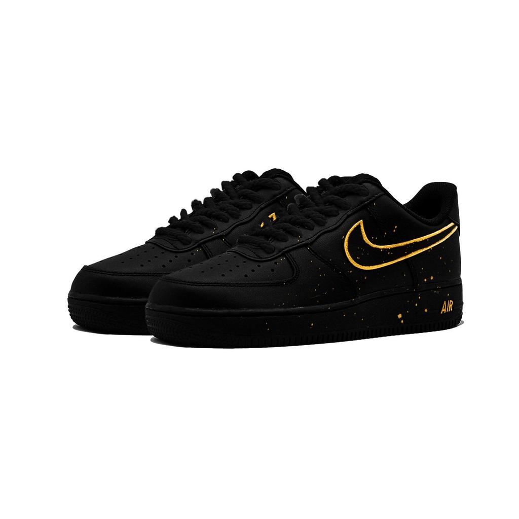 Nike Air Force 1 Guerriero Nero, Minimalista, Ombra Nera Ala Dorata Resistente all'Abrasione Scarpe da Skateboard Basse Unisex CW2288-001(Team830-s-box)