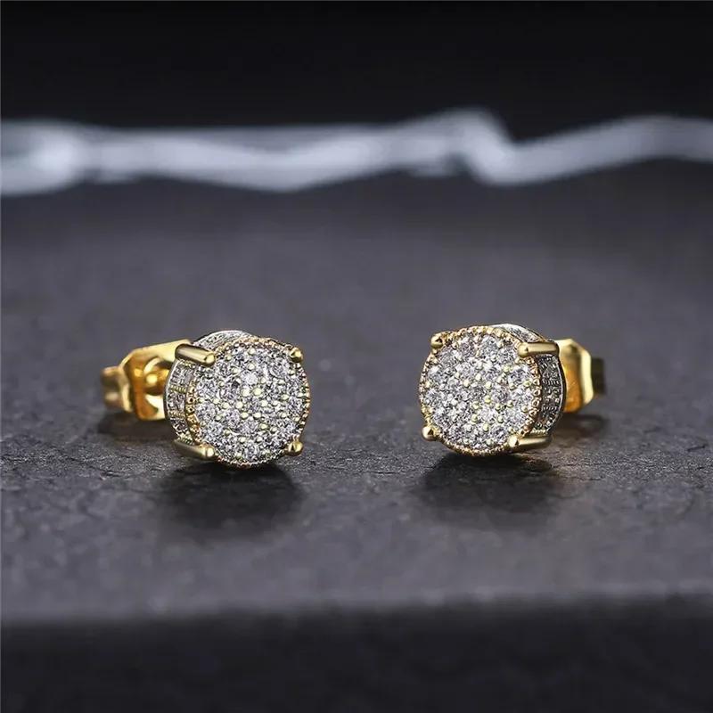 

Dainty Stud Earrings Paved With White Cz In Or Gold Color For Women And Men Fashionable Versatile Couple Ear Jewelry