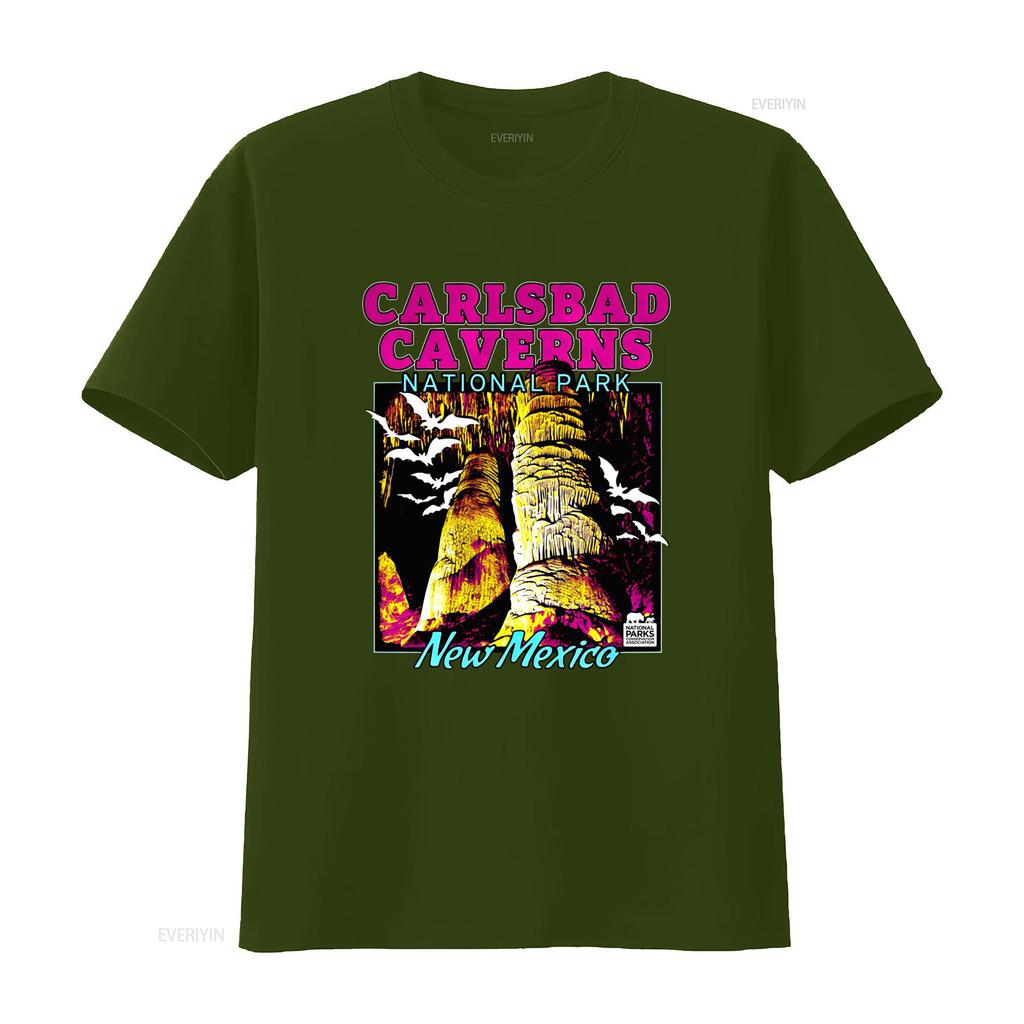 Vintage Carlsbad Caverns National Park Bat Print Casual Outdoor T Shirt Vintage Washed Homme Slightly Comfortable Stylish Soft