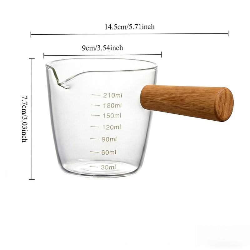 Glass Espresso Cup with Wooden Handle Single and Double Mouthed Coffee Cup Heat Resistant Small Glass Measuring Mug Latte Cup