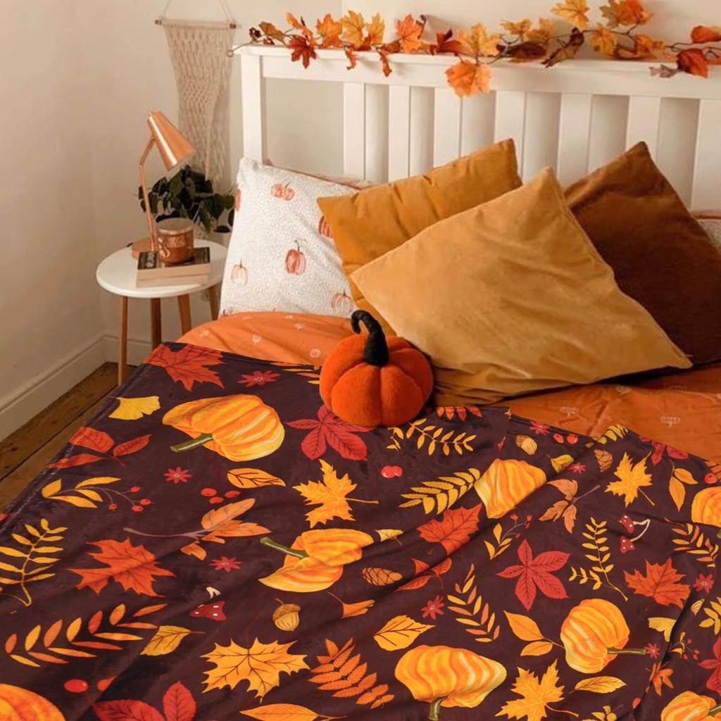 1Pc Halloween Throw Blanket Pumpkin Autumn Theme Thanksgiving Thin Blanket Gifts For Couch Bed Car Home Camping All Season Use