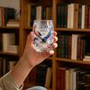 Non-slip Curved Glass Cup, Egg Shape Clear Lead-Free Crystal Enamel Painted Golden Rim Elegant Gilded Vintage Drinking Tumbler, Large Capacity