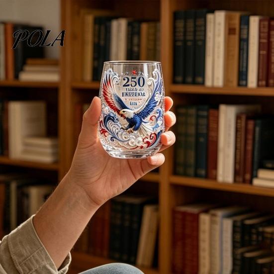 Non-slip Curved Glass Cup, Egg Shape Clear Lead-Free Crystal Enamel Painted Golden Rim Elegant Gilded Vintage Drinking Tumbler, Large Capacity