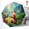 Chips and Dale, Forest Themed Automatic Opening and Closing Umbrella, Brightly Colored 8-rib Portable Umbrella, Suitable for Men and Women