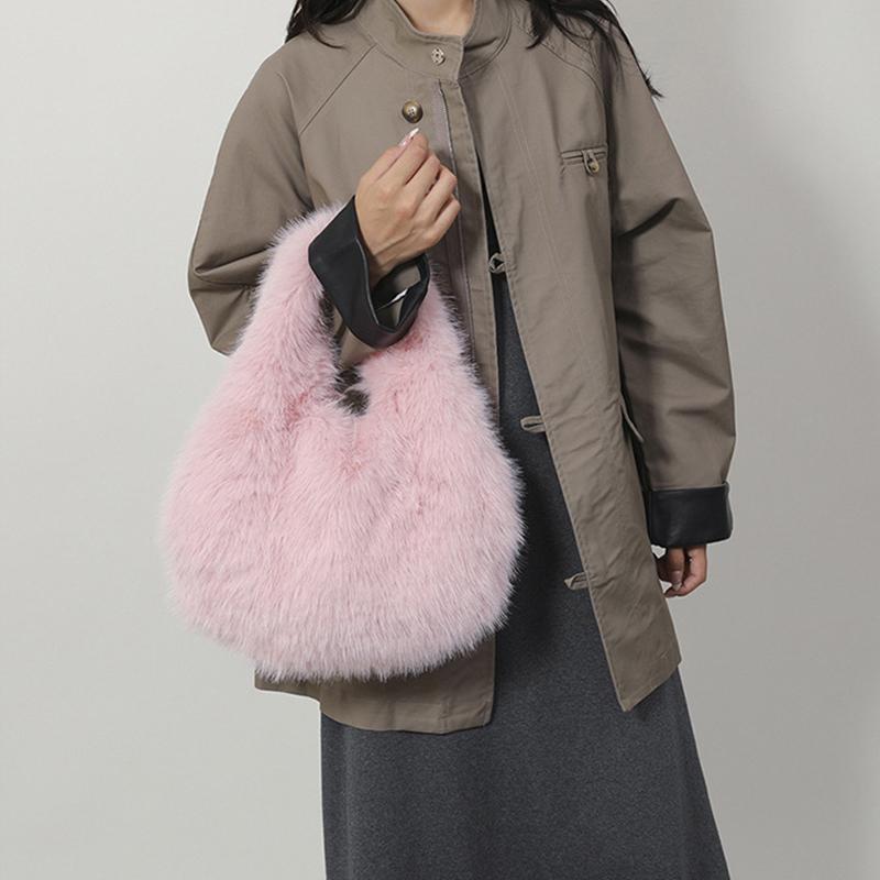 Kleine Hobo Henkeltaschen für Damen Schultertaschen Designer Fellige Geldbörse und Handtaschen Modische Süße Damen Plüschtasche