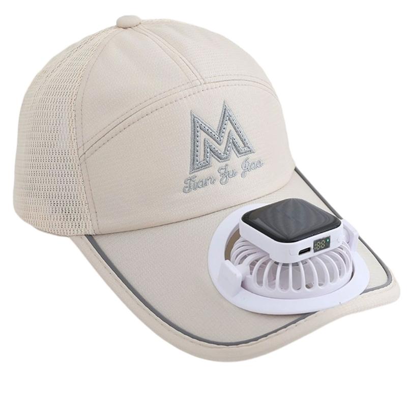 

Solar Powered Cooling Fan Hat with USB Charging and 3 Wind Modes Baseball Hat for Hiking Cycling and Outdoor Activity бежевий