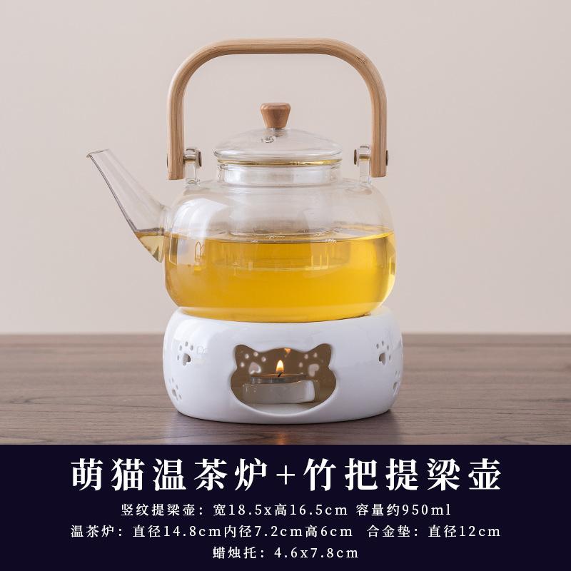 Fruit teapot, teacup, heat-resistant glass flower teapot set, candle heating afternoon tea, leisure hall, beauty salon, tea set