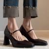 Sheepskin model~ leather French single shoes women's spring and autumn high heels femininity advanced not tired feet thick heel Mary Jane shoes
