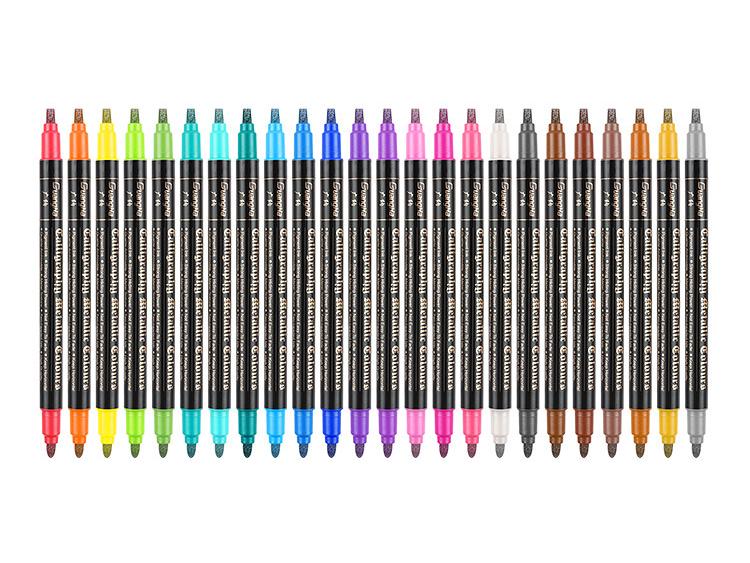 24 Color Metallic Double-Ended Wide Tip Water-Based Erasable Paint Marker Pen for Art