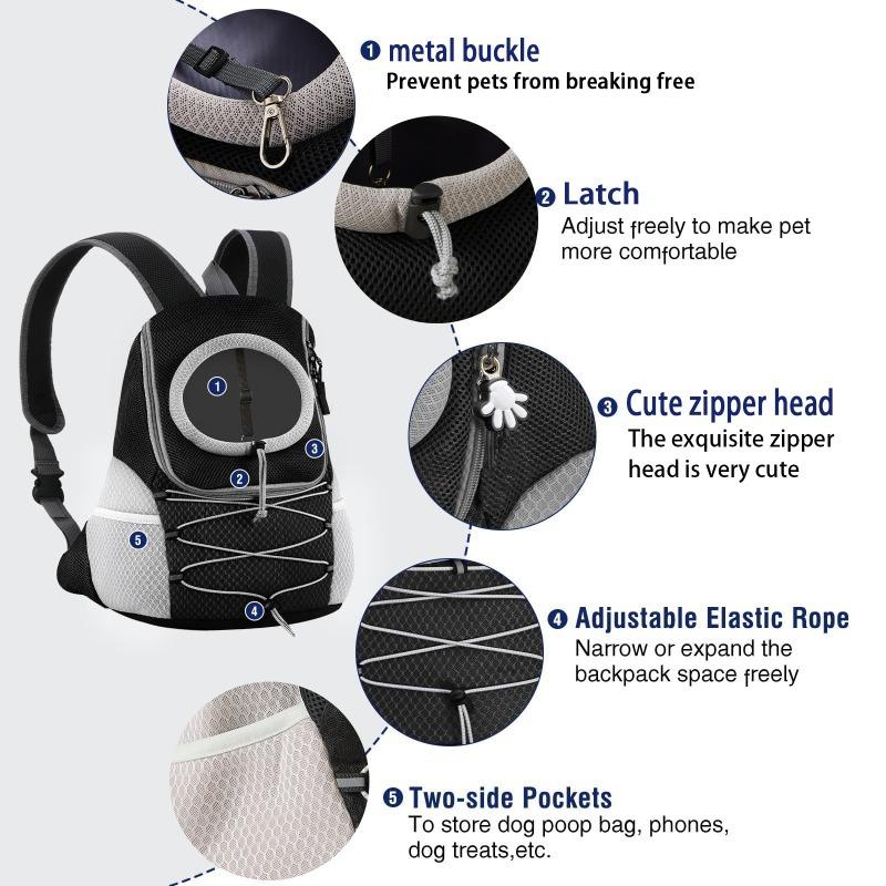 Breathable Mesh Pet Carrier Backpack - Chest Bag Adjustable Strap Safety Leash, for Cats Small Dogs Outdoor Walks