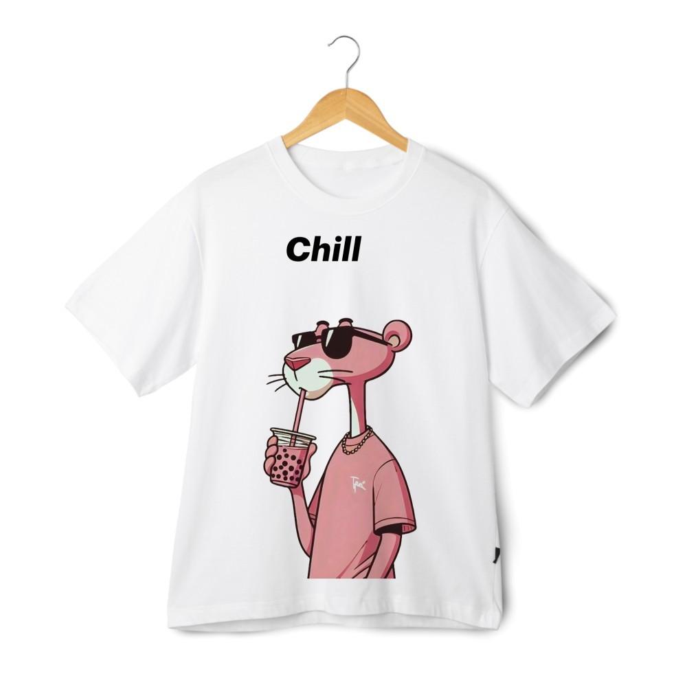 Chill Panther Bubble Tea Graphic T-Shirt - Cool Cartoon Streetwear Tee
