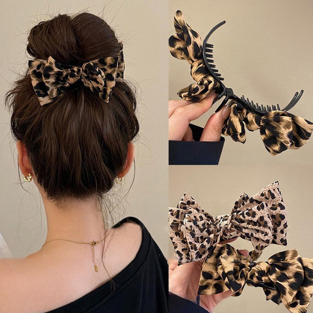 Leopard Print Hair Claw Clip Large Hair Claw Hair Adornment Lovely Bows Hair Claw Clip Hair Ornamentation