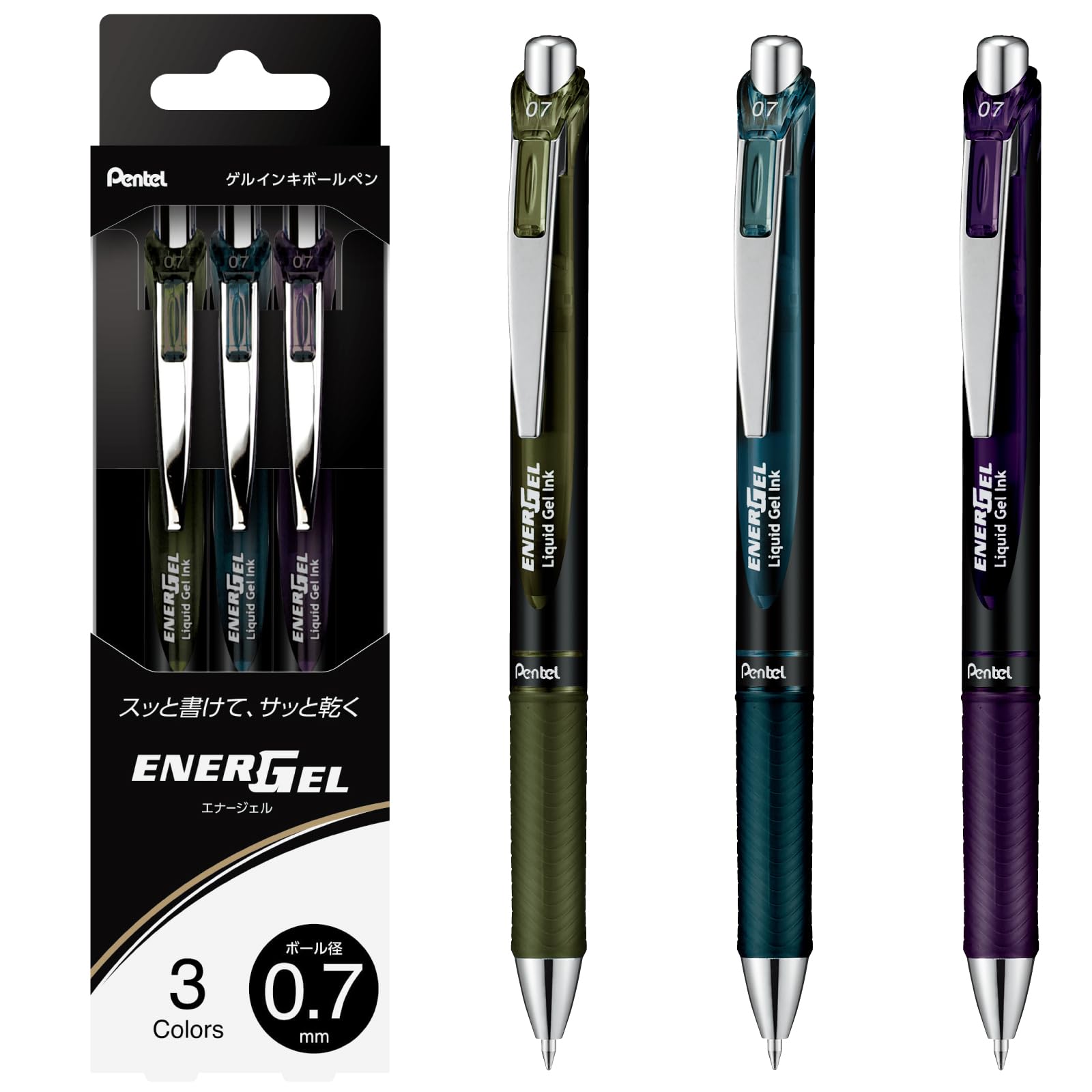 Pentel EnerGel Gel Ink Ballpoint Pen, 0.7mm, 3-Color Set, BL77A2-3STH