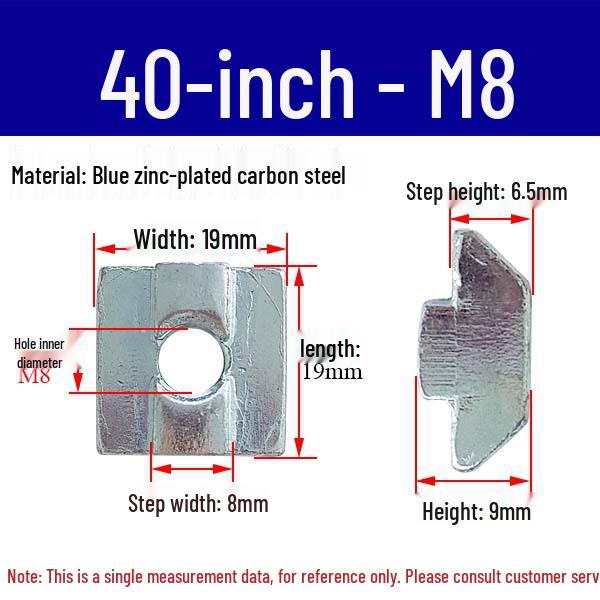 European Profile T-nut: Square T-slot Slider, Types 20/30/40/45, Sizes M3-M8