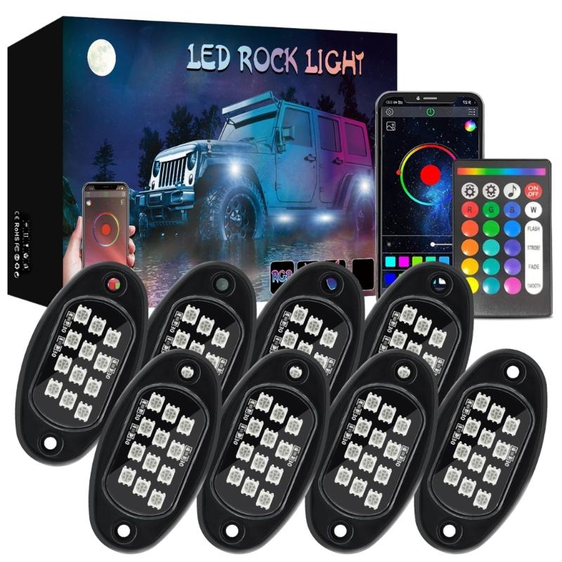 Universal LED Rock Lights 12 LEDs Underglow Lights for Truck Pickups Car ATV UTV SUV Remote Control Trail Rig Lamp