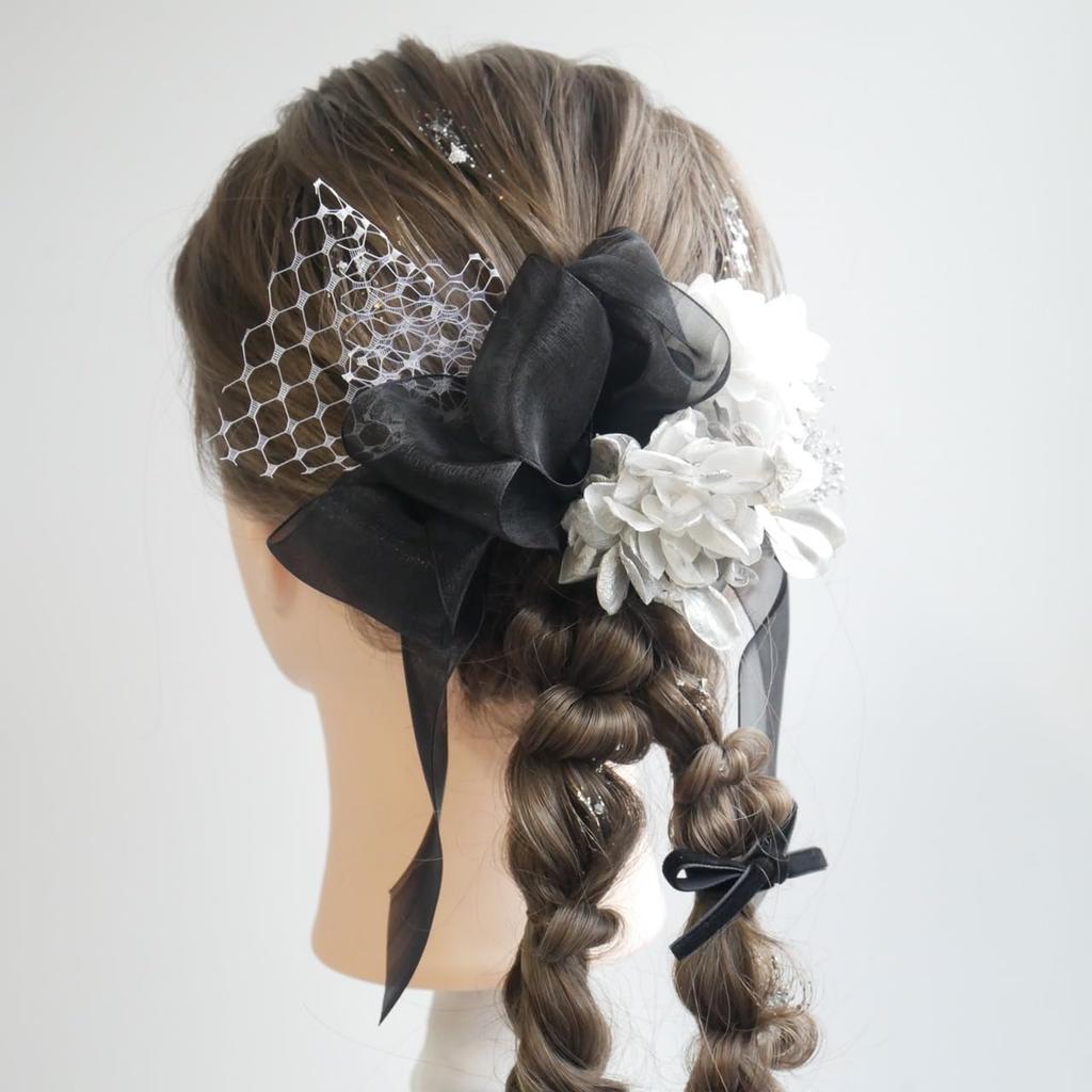 [Lomeri] Lomeri Organza Ribbon and Dried Flower Hair Accessory A271 (Black)