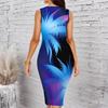 Women Plus Size Sleeveless Round Neck Midi Bodycon Dress Tropical Pineapple Floral Leaf Print Slim Fitted Dress