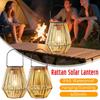 Waterproof Rattan Solar Lantern Bamboo Frame Solar Powered Bamboo Chandelier Lamp Standing/Hanging Weaving Lantern