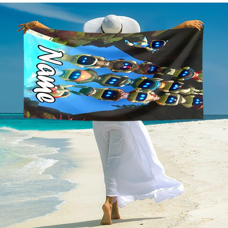 Personalized customized proof beach towel with Astro Bot  pattern - soft, absorbent, quick-drying, perfect swimming, camping&bathing