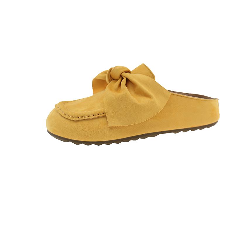 Soft Bottom Slippers Summer New Round Head Deep Mouth Flannelette Butterfly Knot Anti-slip Wear-resistant Flat Shoes