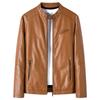 Polaire Automne Nouveau Simple Jeune Homme Court Col Montant Veste en Cuir Cuir PU Décontracté Mode