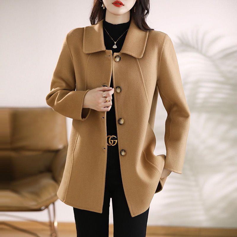 Stylish Woolen Coat with Doll Collar - Regular Fit for Spring, Autumn, and Winter
