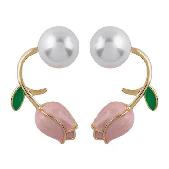 

1 пара серег-гвоздиков с цветами из искусственного жемчуга, ювелирные изделия в корейском стиле, серьги-гвоздики с капающим маслом