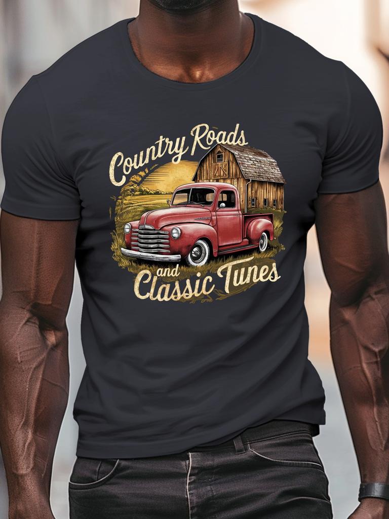 Unisexs Summer Tshirt Truck Barn Pattern Printed Short Sleeved Tshirt Fashionable Casual Top For Daily Life Tall Unisex