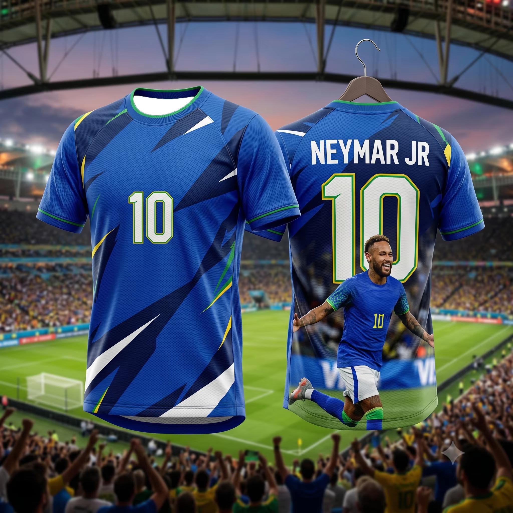 Brazil Fan Soccer T-Shirt Neymar #10 Geometric Pattern Player Portrait Breathable Quick Dry Training Tee Fan Sport Top Men Women S