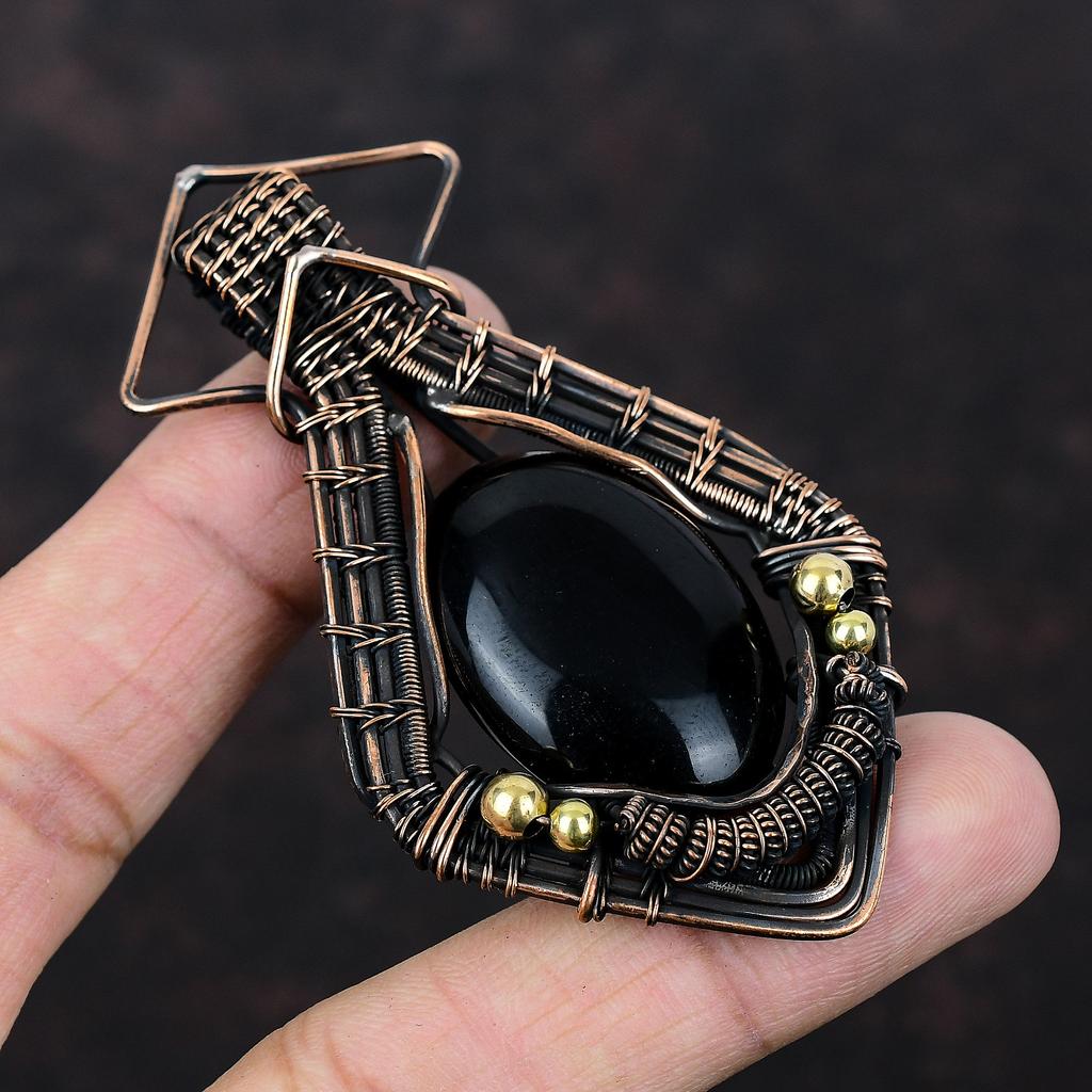 Black Onyx Copper Pendant Wire Wrapped Pendant Handmade Stylish Pendant Wire Wrapped Jewelry Gemstone Pendant Copper Jewelry Gift For Mother