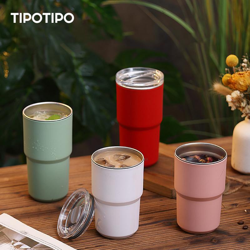 TIPOTIPO - Double layer vacuum 304 stainless steel coffee cup, juice cup, with lid, insulated cup 460ml/560ml 460ml