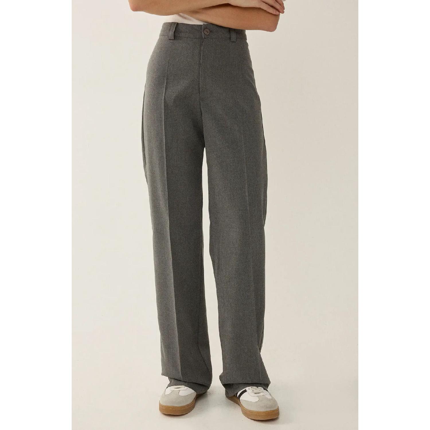 

High Waist Straight Fabric Pants 2XS сірий колір