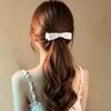 Elegant Black & White Polka Dot Bow Banana Clip for High Ponytail