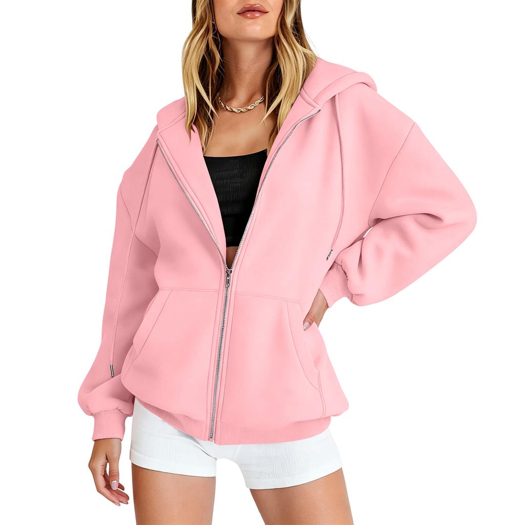 Women’s Loose Fit Zip Up Cardigan Hoodie Casual Long Sleeve Relaxed Style Outerwear for Fall and Spring