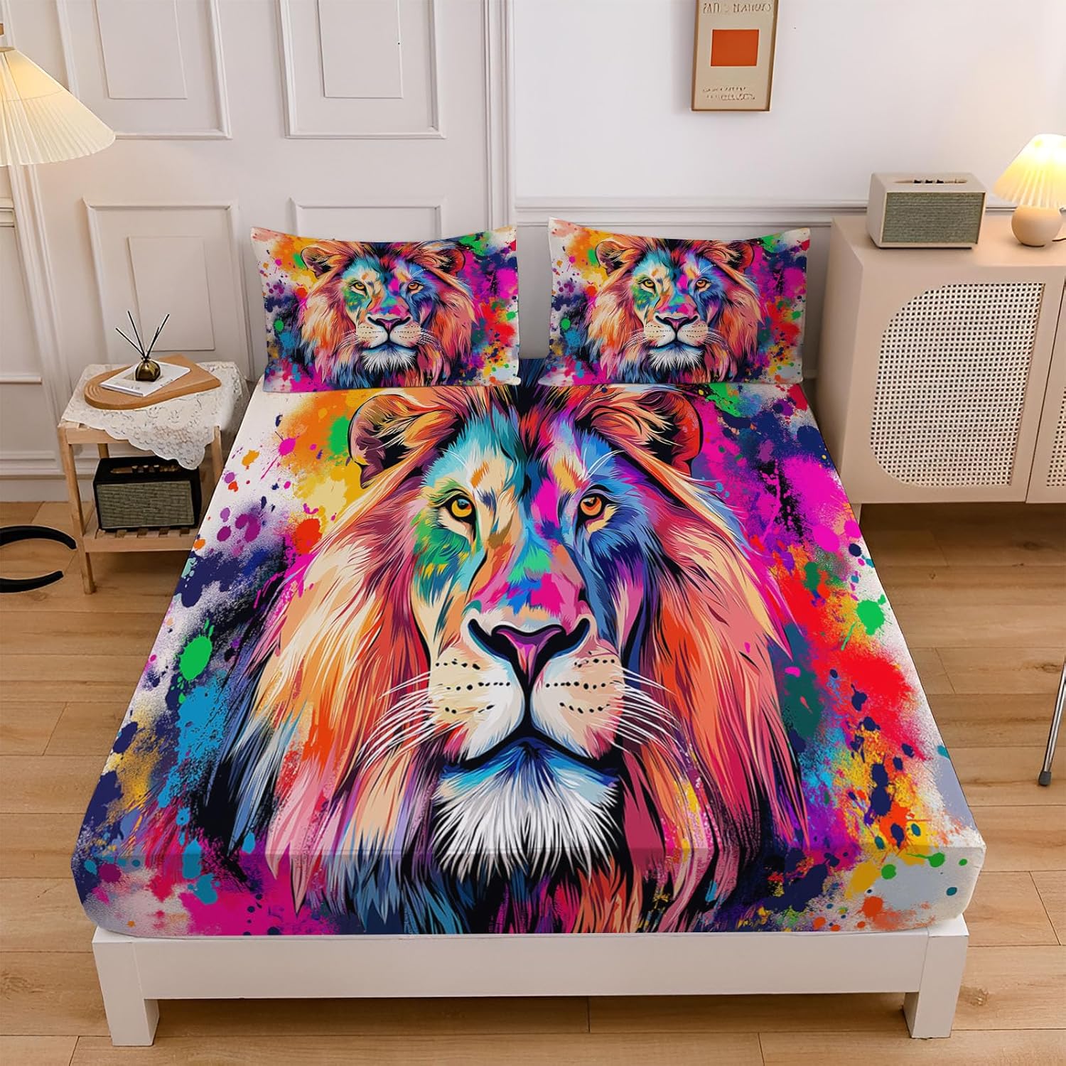 

Kids Animal Bedding Set Cartoon Lion Printed Bed Sheet Set Child Boys Girls Safari Zoo Pattern Fitted Sheet Bedroom Collection 90x200cm