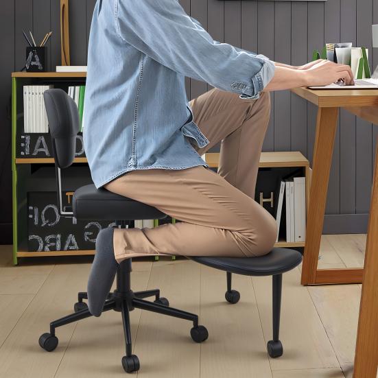 Sedia da Ufficio a Gambe Incrociate, Sedia da Scrivania ADHD, per Adulti, con Ruote, Supporto Lombare Criss e Altezza Regolabile