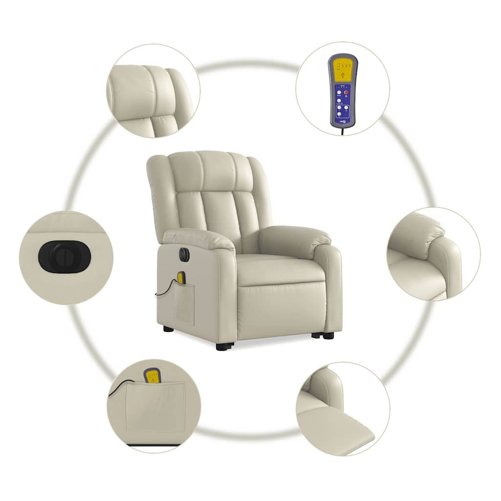 Electric Massage Recliner with Rising Function Cream Faux Leather