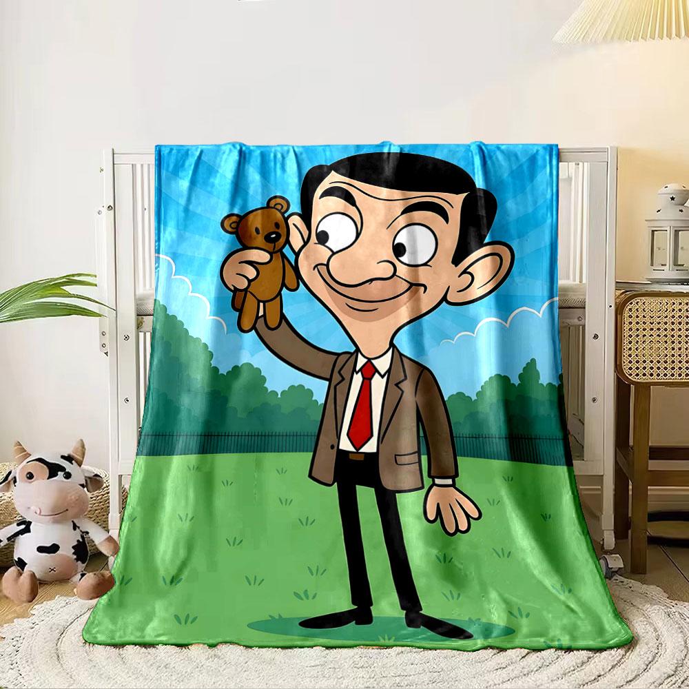 A cartoon man holding a teddy bear, standing outdoors on a sunny day. for all seasons blanket lunch break throw gift 80cm x 120cm