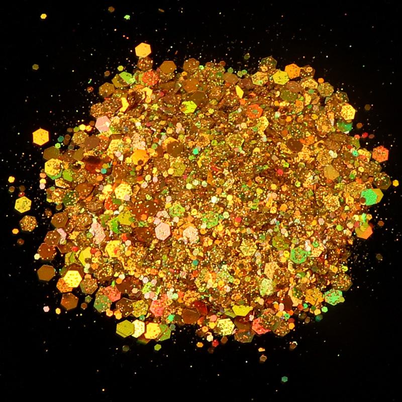 50G holografické smíšené šestihranné třpytky na nehty stříbrné třpytky laserové třpytky tenký film DIY design dekorace na nehty