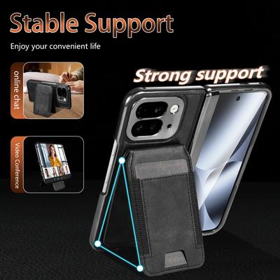 Leather Stand Protective Strap and Magnetic Tempered Glass Screen Protector Phone Case for Google Pixel 10 Pro Fold