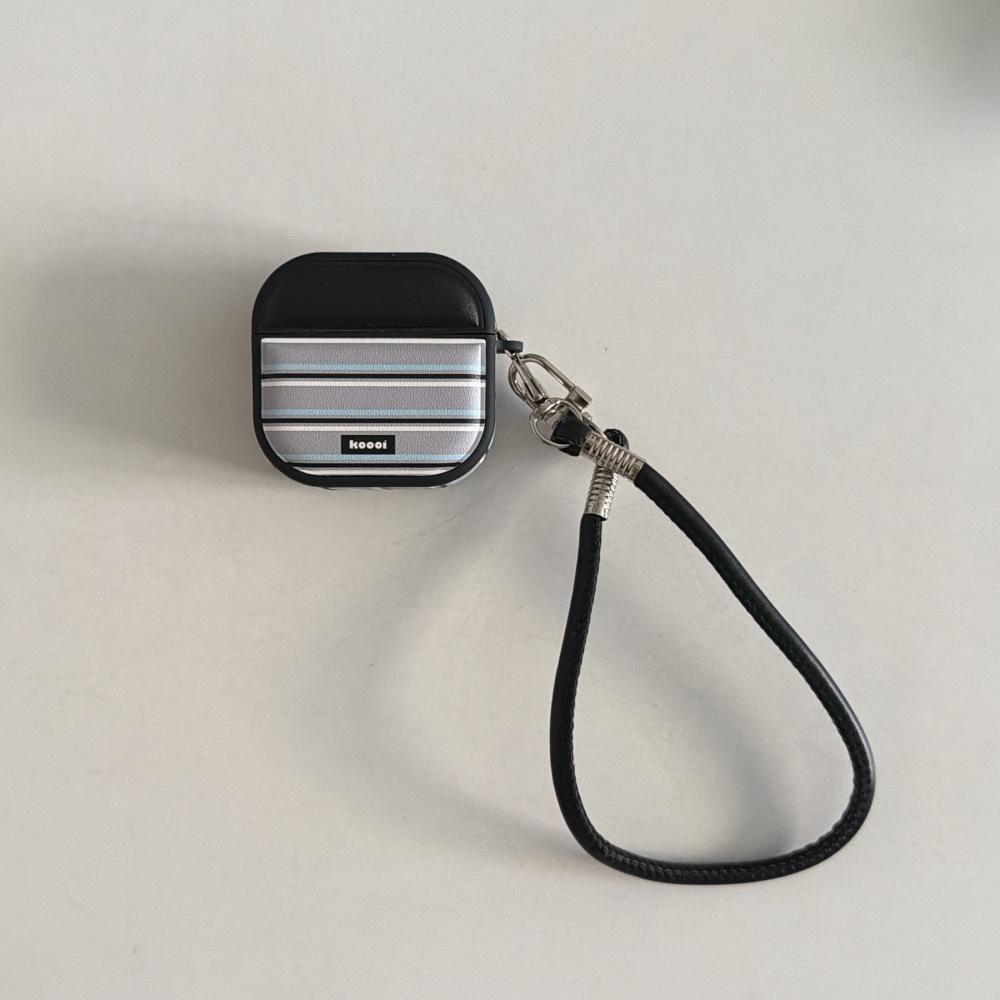ins leather contrasting stripe letters for airpods4 earphone cover pro3 new airpodspro2 protective cover 3rd generation apple wireless bluetooth